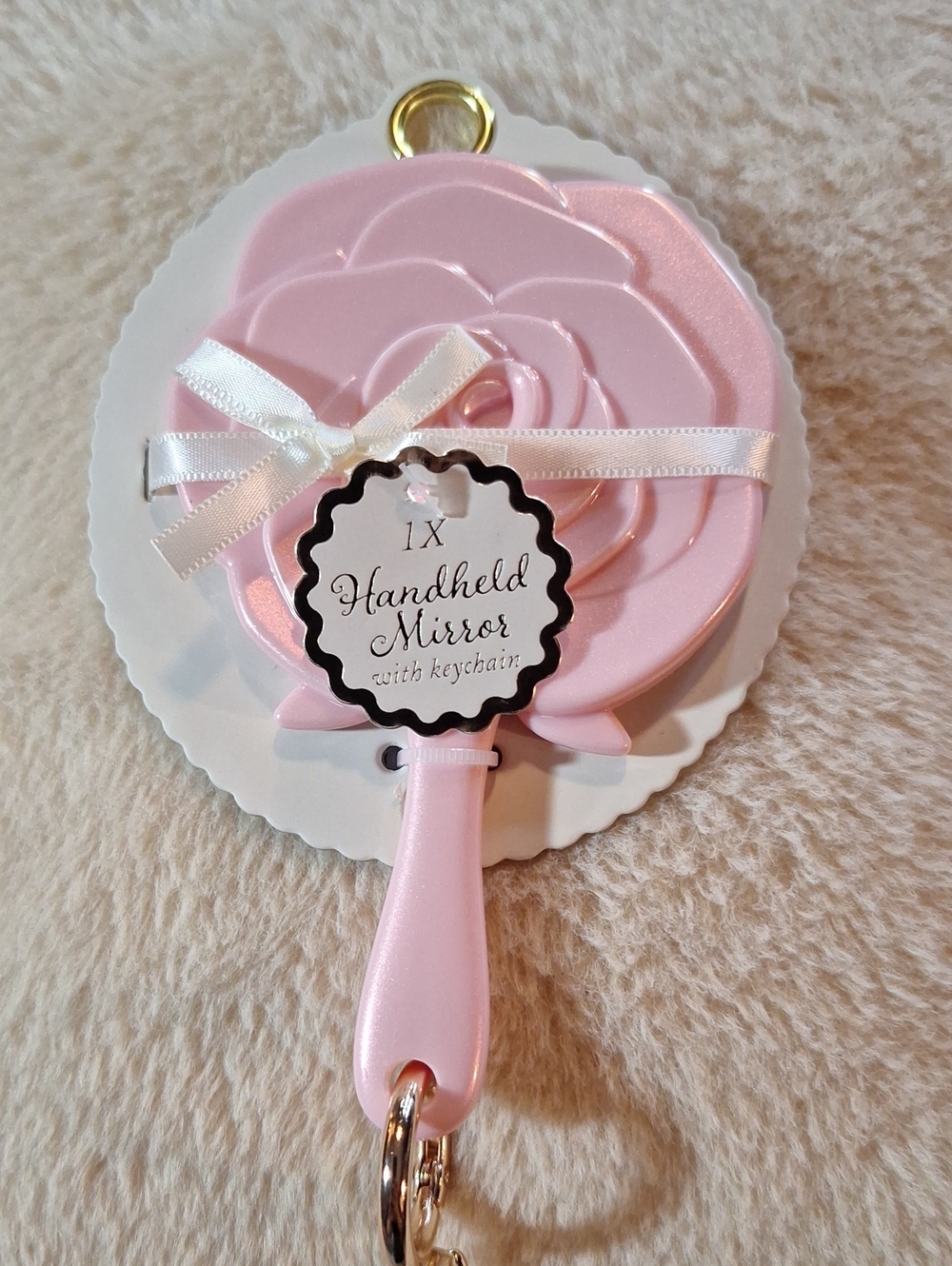Pink Rose Handheld Mirror with Keychain